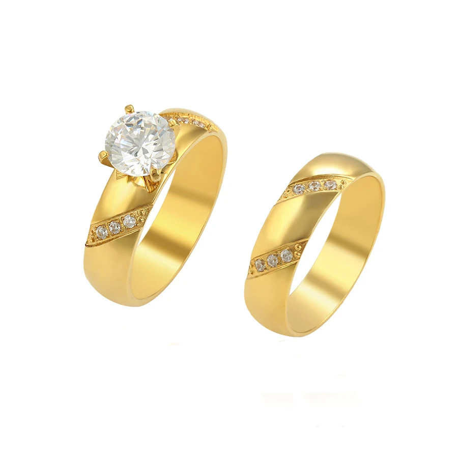 

R-86 Xuping stainless steel dubai gold color jewelry wholesale fashion wedding ring set, 24k gold color