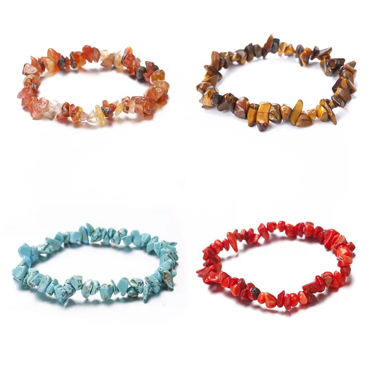 

Natural Stone Gemstone Chakra Crystal Healing Chip Stretch Irregular Bracelet for Women Girls