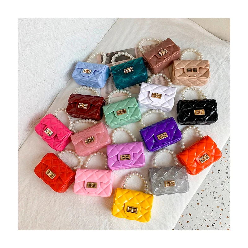 

Wholesales PVC Women 2021 Jelly Handbags Ladies Shoulder Chain Pearls Purses Summer Trendy Handbags for Women