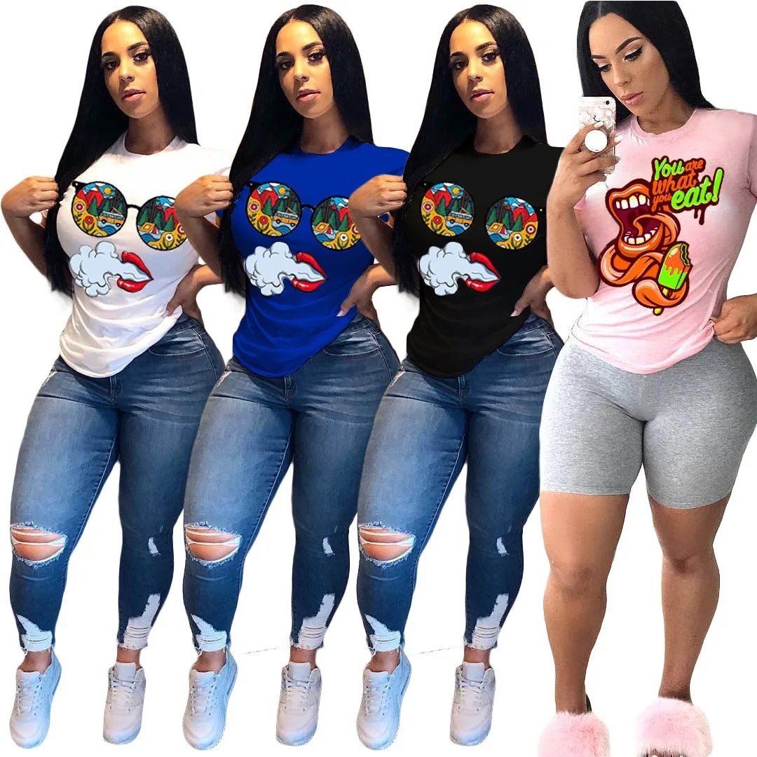 

2022 New Arrivals Women Casual Cartoon Printed T-Shirts Girls Short Tops Home Wear Women Tops