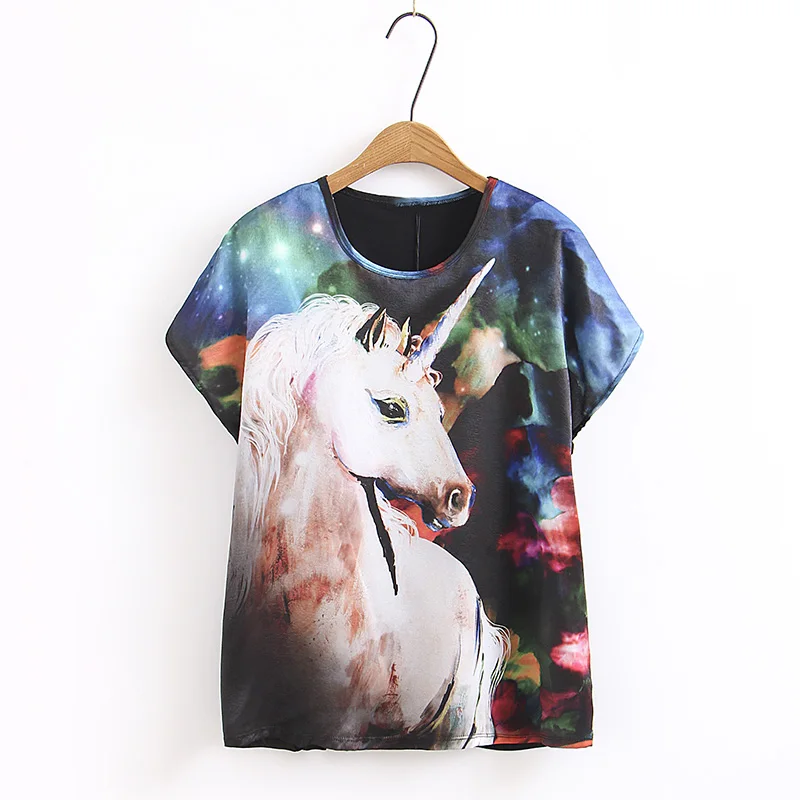 

Oversized Design Horse Print Black Color O Neck Women Casual Summer T-shirt