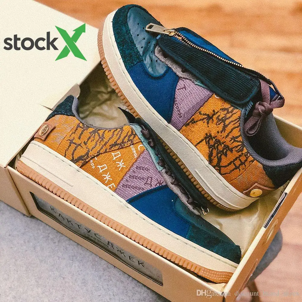 

Stock X With Box Travis shoes Air Low 1 Cactus Jack Multi-Color 1s men women Running Shoes Canvas mens sports sneakers