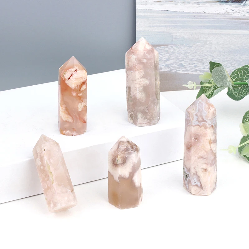 

Factory Wholesale Natural Polished Crystal Point Flower Agate Crystal Tower