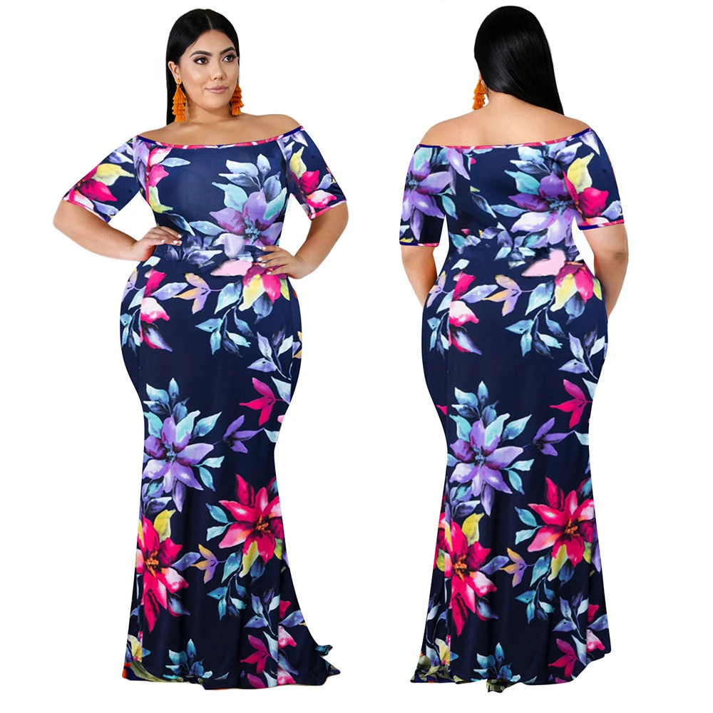 

Ruffles Off Shoulder Floral XL 2XL 3XL 4XL 5XL Plus Size Casual Dresses