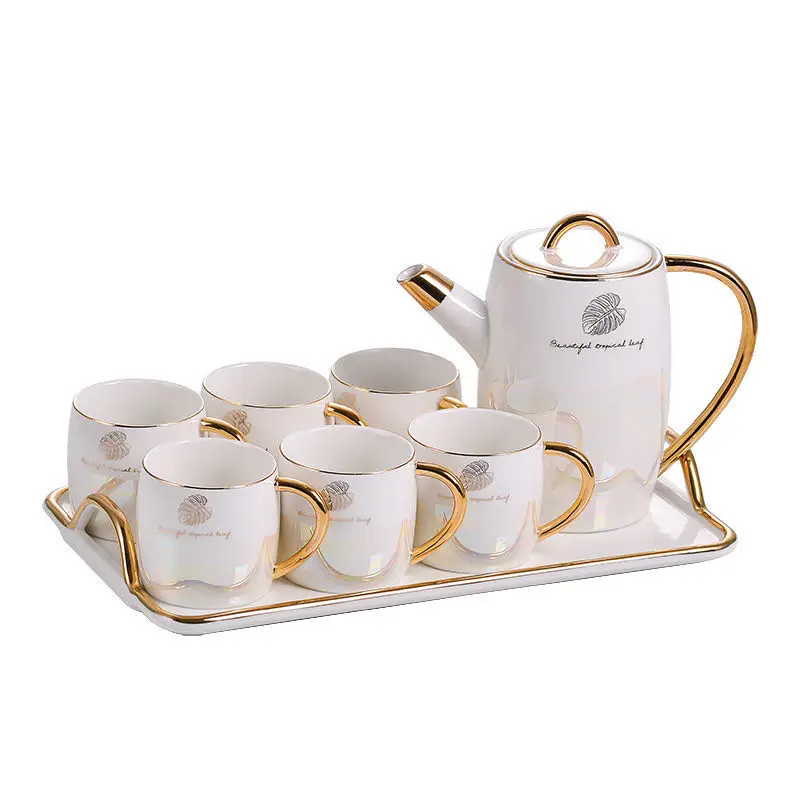 

Luxury 6pcs Porcelain Coffee Tea Set With Gold Decor Ceramic Tea Pot And Cup Set, Customized color