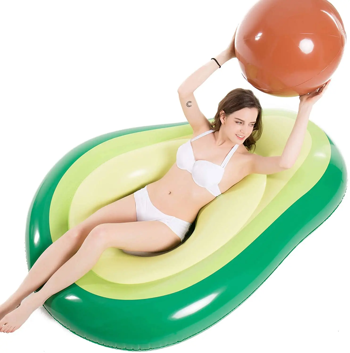 

Inflatable Avocado Pool Float Floatie with Ball Water Fun Large Blow Up Summer Beach Swimming Floaty Party Toys Lounge Raft, Green