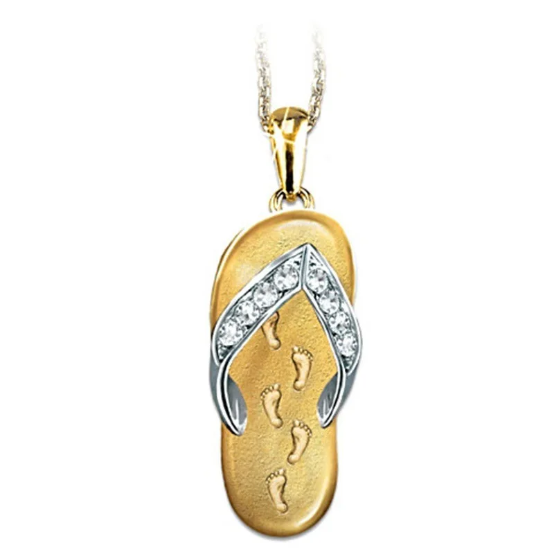 

New Creative Footprint Slipper Pendant Two-color Diamond Necklace