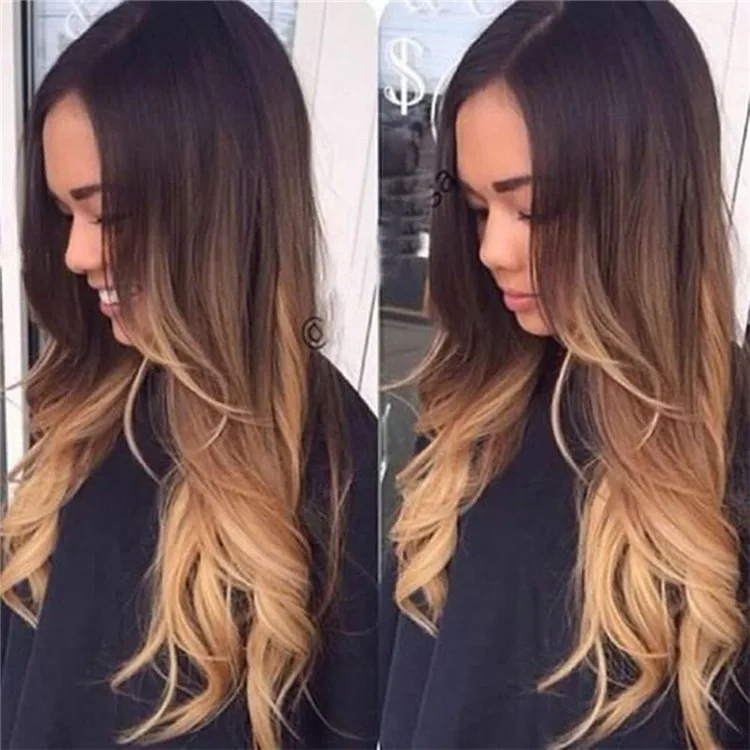 

long wave ombre brown synthetic wig from stock