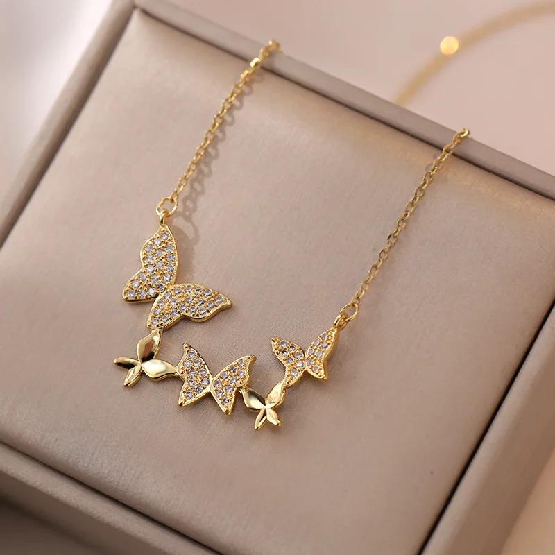 

Trendy 2023 Women Stainless Steel Necklace Zircon Girls Butterfly Necklace Jewelry