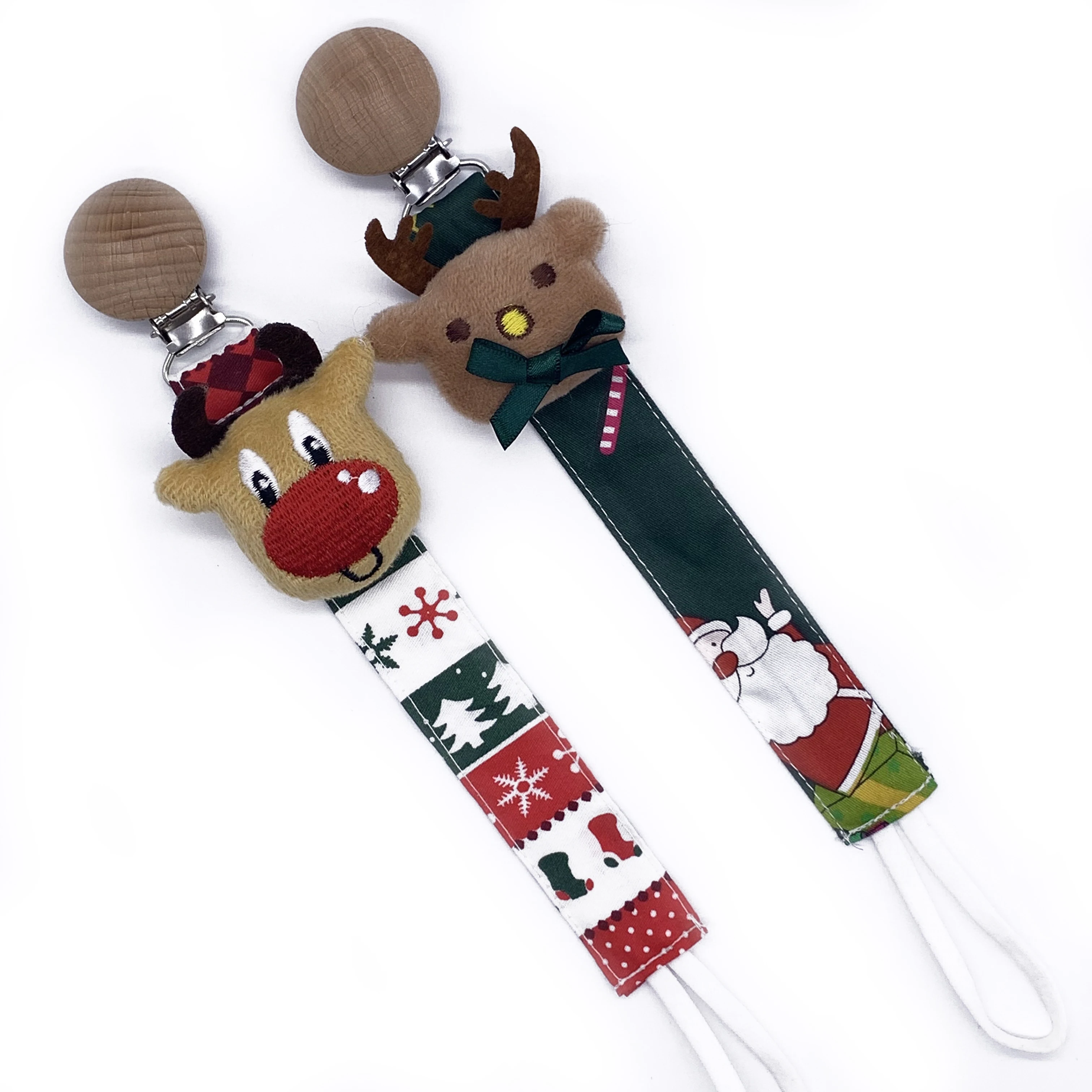 

Merry Christmas gift soother pacifier holder metal clip dummy clips cotton baby pacifier clip, Any paton colour code is avilable