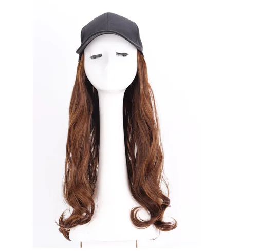 

Vigorous Synthetic Long Wave Baseball Hat with Hair Brown Black Wavy Women Wig Hats with Hair Wavy Extensions Hairpiece Wig