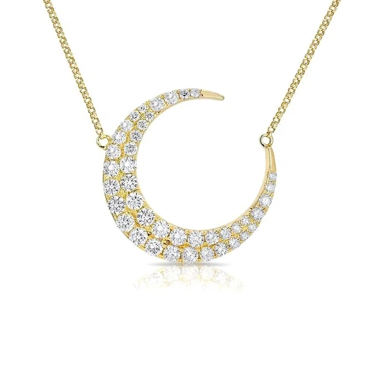 

925 silver horn CZ micro pave jewelry wholesale crescent moon necklace