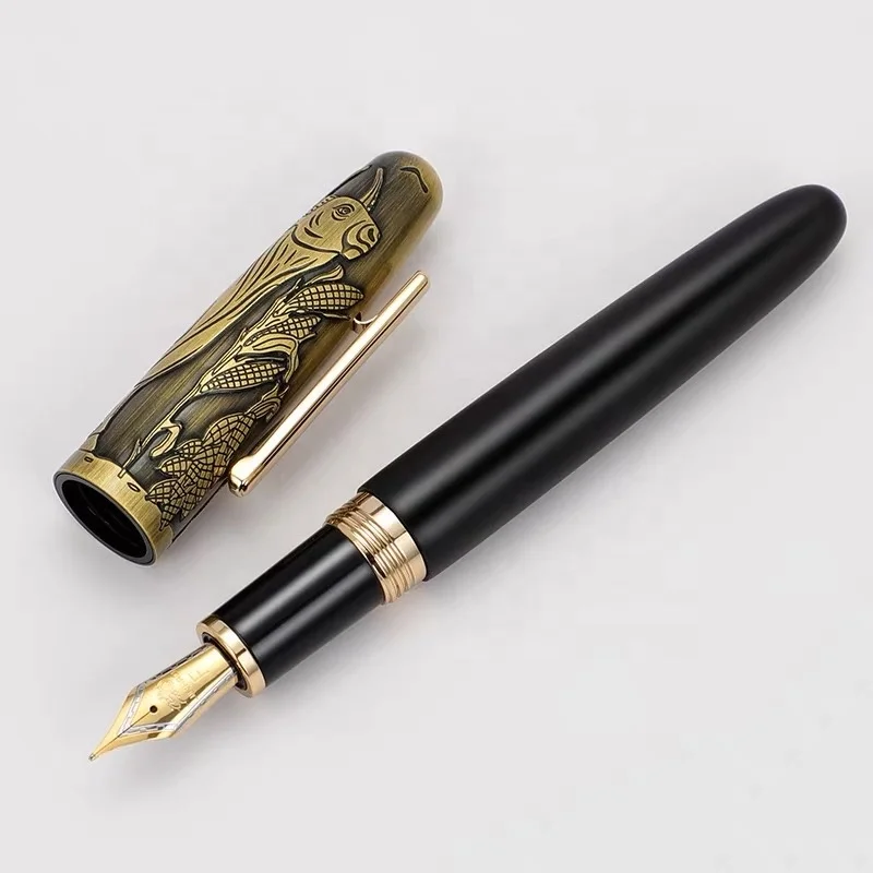 Jinhao 9056 Embossed Vintage Big Size Bull Fountain Pen Gift Wooden Writing Office Pen for Collection Pen