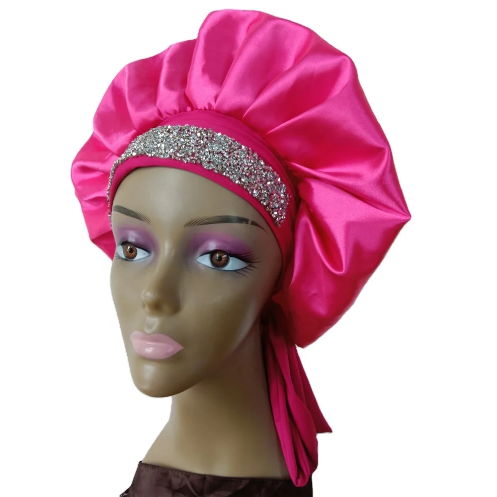 

Rhinestone Sleep Cap Beauty Hat Silk Bling Bonnet for Long Knotless Hairs Locs Edge Wrap Satin Headbands