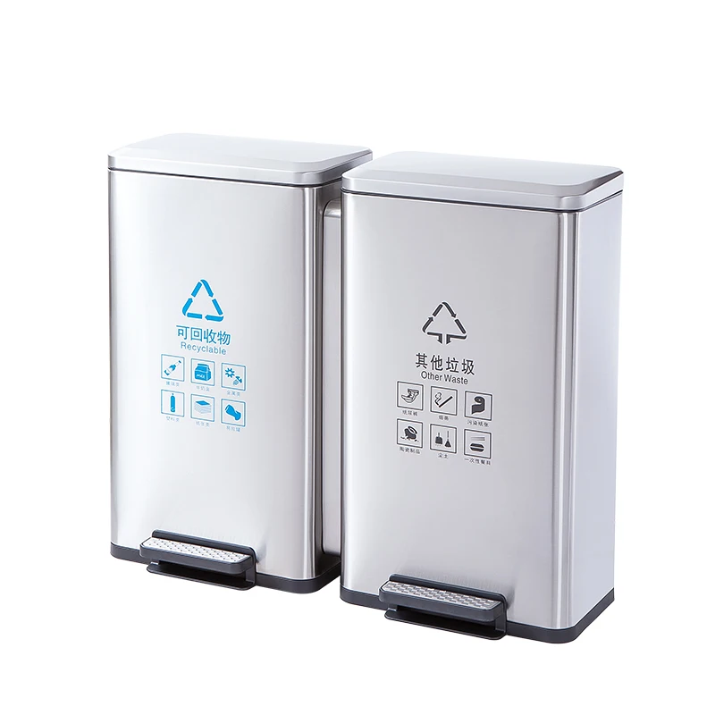 

Steel Foot Pedal Trash Can Segregated Double Baskets Wasted Bin Recyclable Garbage Can Recycling Bins For Kitchen