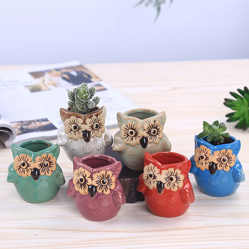 

H580 Home Garden Ornaments Mini Potted Plants Creative Animal Shape Pottery Planter Multi Colour Ceramic Cute Owl Flower Pot