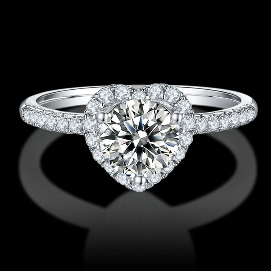 

High quality engagement moissanite 6.5mm D 1ct wholesale 925 sterling silver platinum plating white diamond rings moissanite