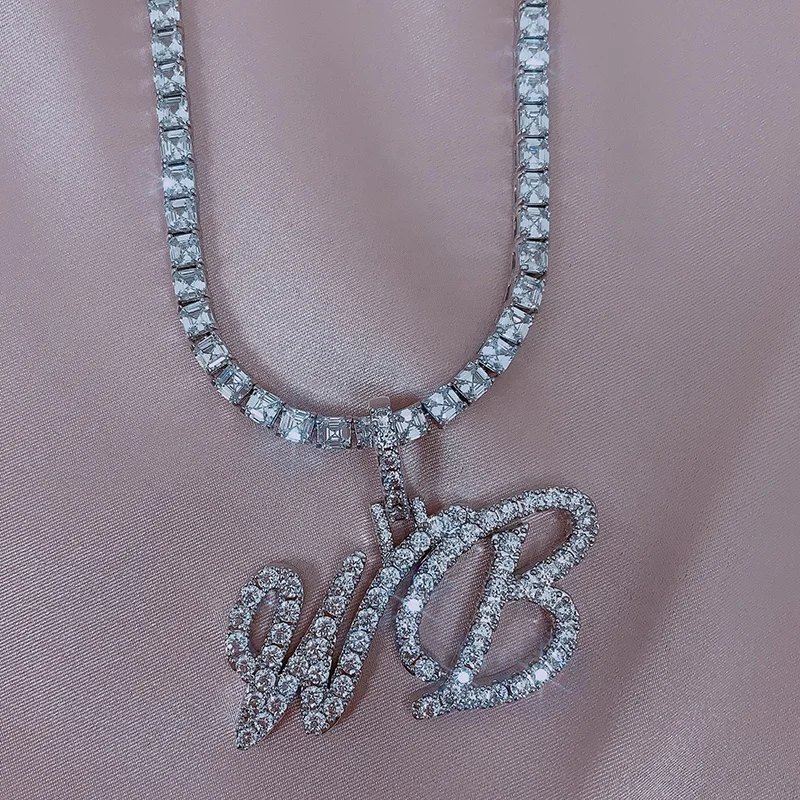 

Stylish Custom Made Jewelry Necklace Asscher Cut Cubic Zirconia Letter Initial Tennis Necklace