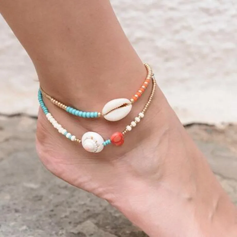 

Shangjie OEM tobilleras boho Handmade beaded shell anklet jewelry anklets for women mommy and me anklets, Color