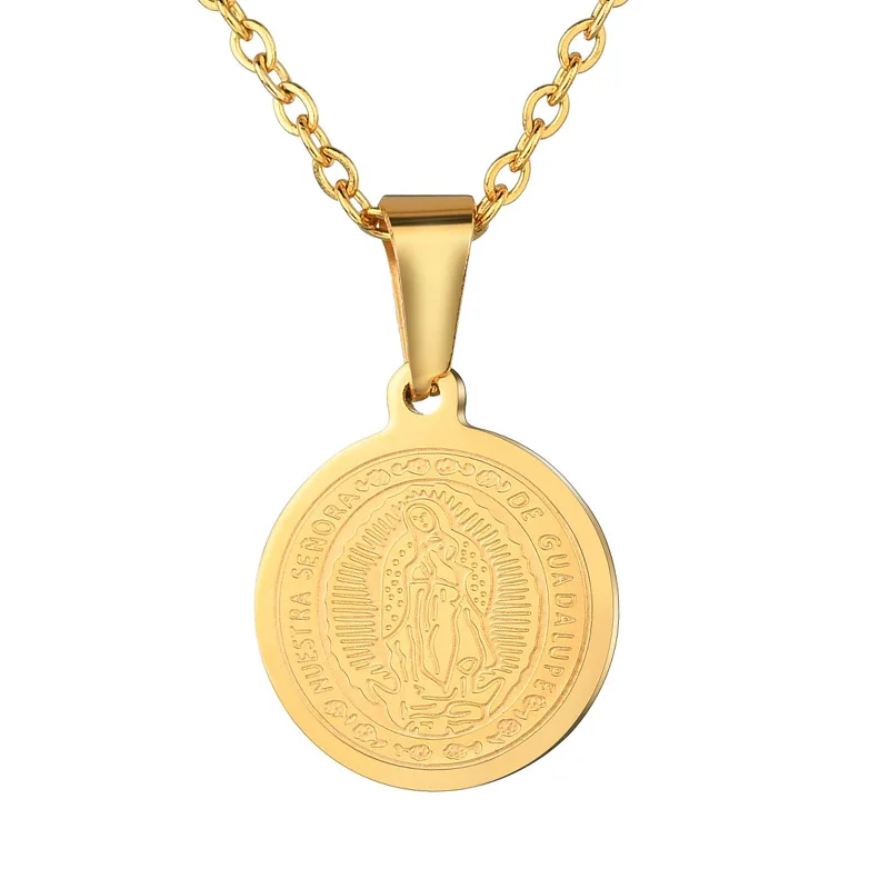 

NS1124 Fashion Gold / Black / Steel/Rose Gold Coin Virgin Mary Pendant Necklace for Ladies,Blessed Mother Charm Women Necklace, Gold ,silver ,black ,rose gold