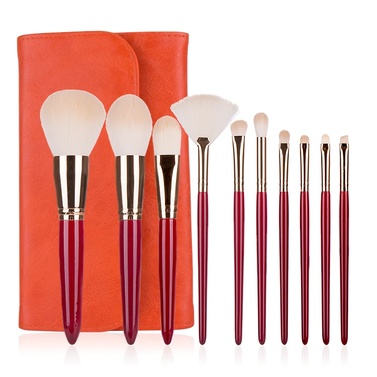 

Hot 10Pcs Red Makeup Brush with PU Bag