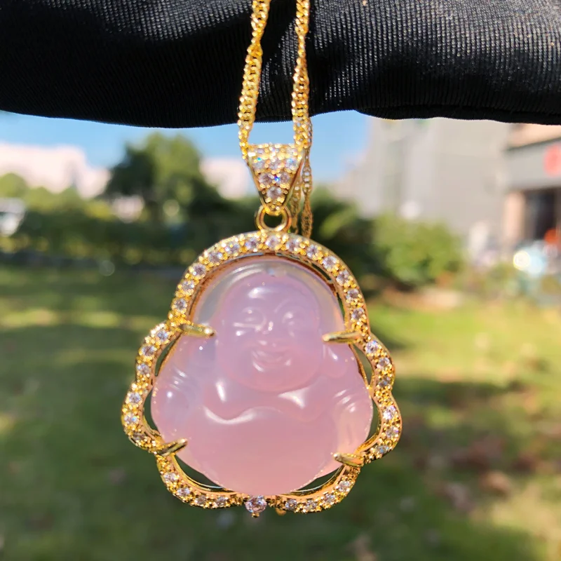 

Wholesale high quality S925 silver plated Maitreya agate inlay colorful jade buddha pendant necklace for women