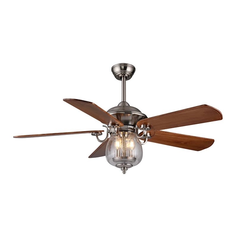 Retro Simpie Design Nickel Color Ceiling Fan 3 Bulbs E14 LED Pendant Light