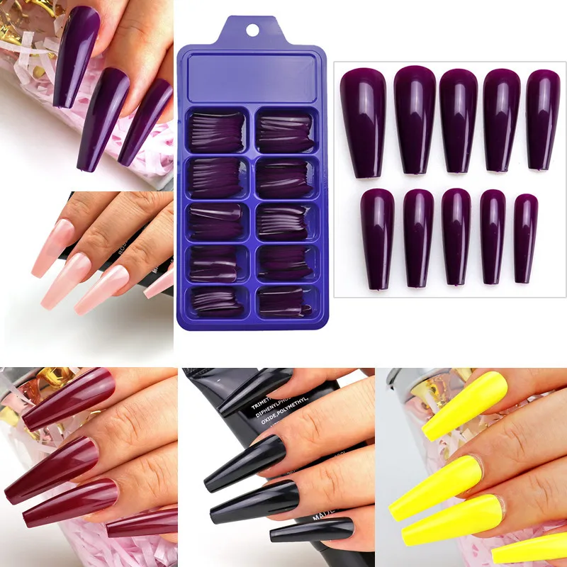 

Factory Supply 100pcs/Box Colored Ballet Cover coffin Nails Coffin Nail tips, As picture show