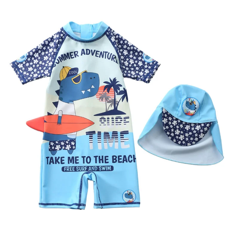 

Baby Boy One Piece Zip Sunsuits with Sun Hat Sun Protection Baby Swimsuit, As pic