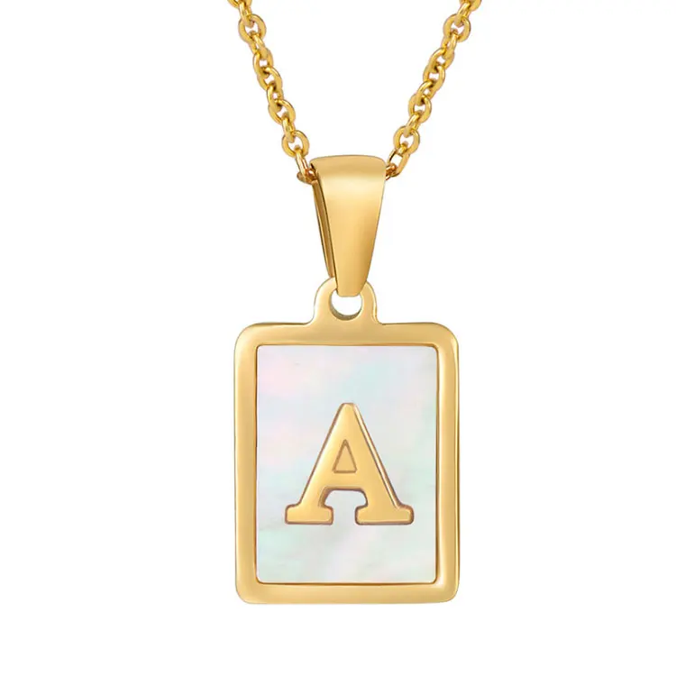 

18K Stainless Steel Square Shell Letter Pendant Letter Necklace, Gold