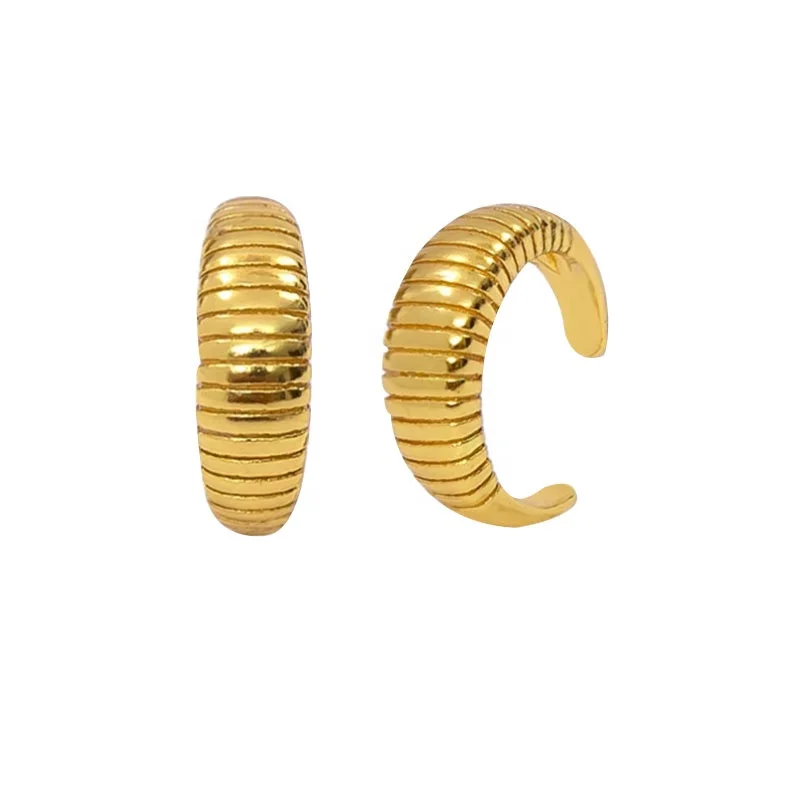 

2021 Fashion 925 sterling silver personalized lines style non-piercing ear clip-on earrings women, Gold and silver