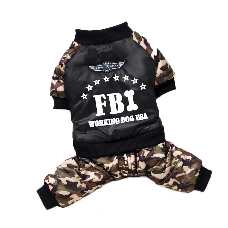 

Cool FBI Pet Dog Clothes Overall Thickening Dog Puppy Jumpsuit Costume Warm Winter Clothing For Boy Dogs