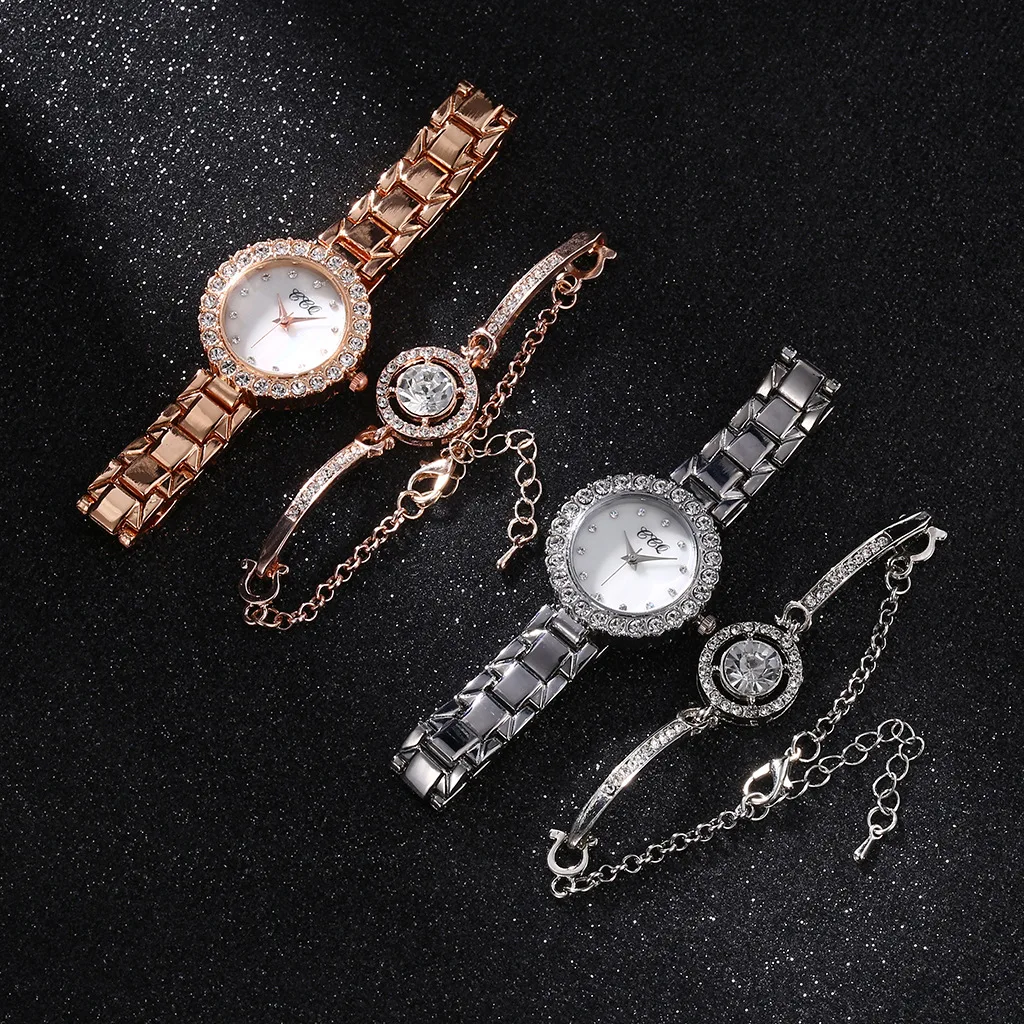 

Fashion Casual Round Watch Alloy Strap Personality Diamond Bracelet Quartz Watches Set