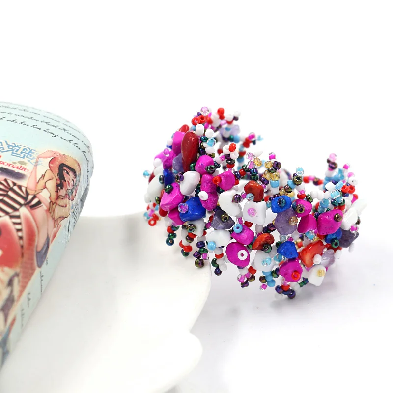 

2021 New Bohemian Style Bracelet Hand-made Elastic Rope Colorful Fluorite Natural Crystal Sandstone Gravel Beaded Bracelets, A#,b#,c#,d#,e#,f#,g#