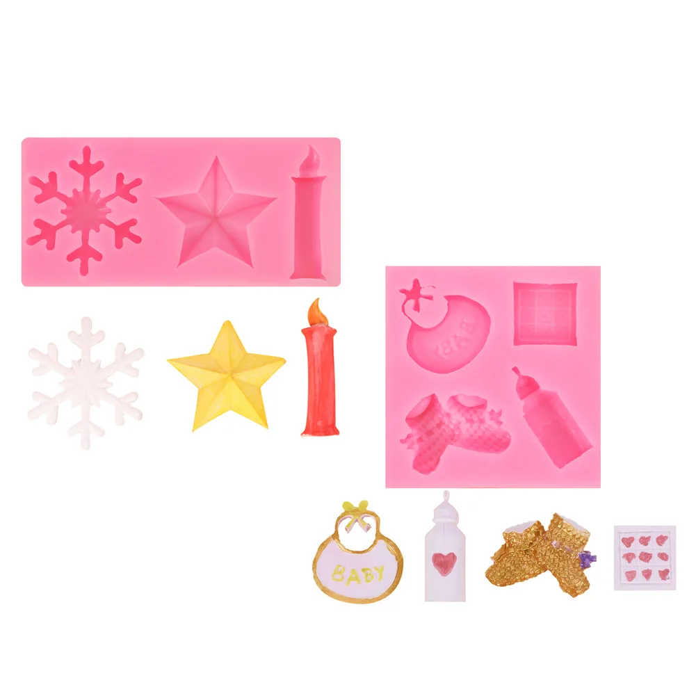 

Snowflake Star Candle Shape Fondant Silicone DIY Shoes Lego Building Block Fondant Cake Silicone Decoration Mold Accessories