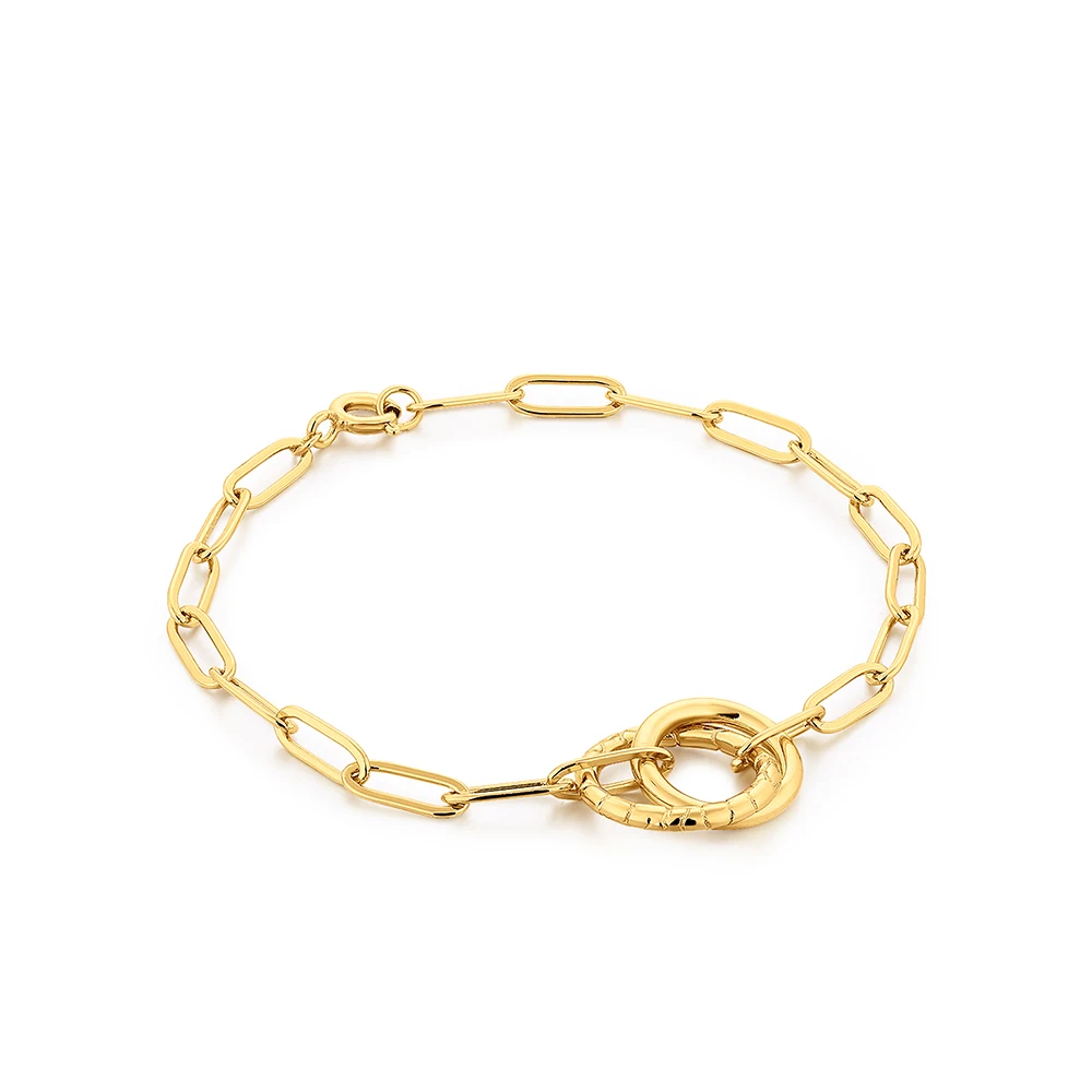 

Simple Trend Design Double Ring Link Chain Bracelet 18K Gold Plated Brass Bracelet Fashion Simple Style, Gold color