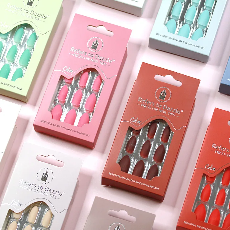 

2021 Nail Supplies 37 Pure Color Full Cover Removable And Reusable Short Matte Press On Nail Round