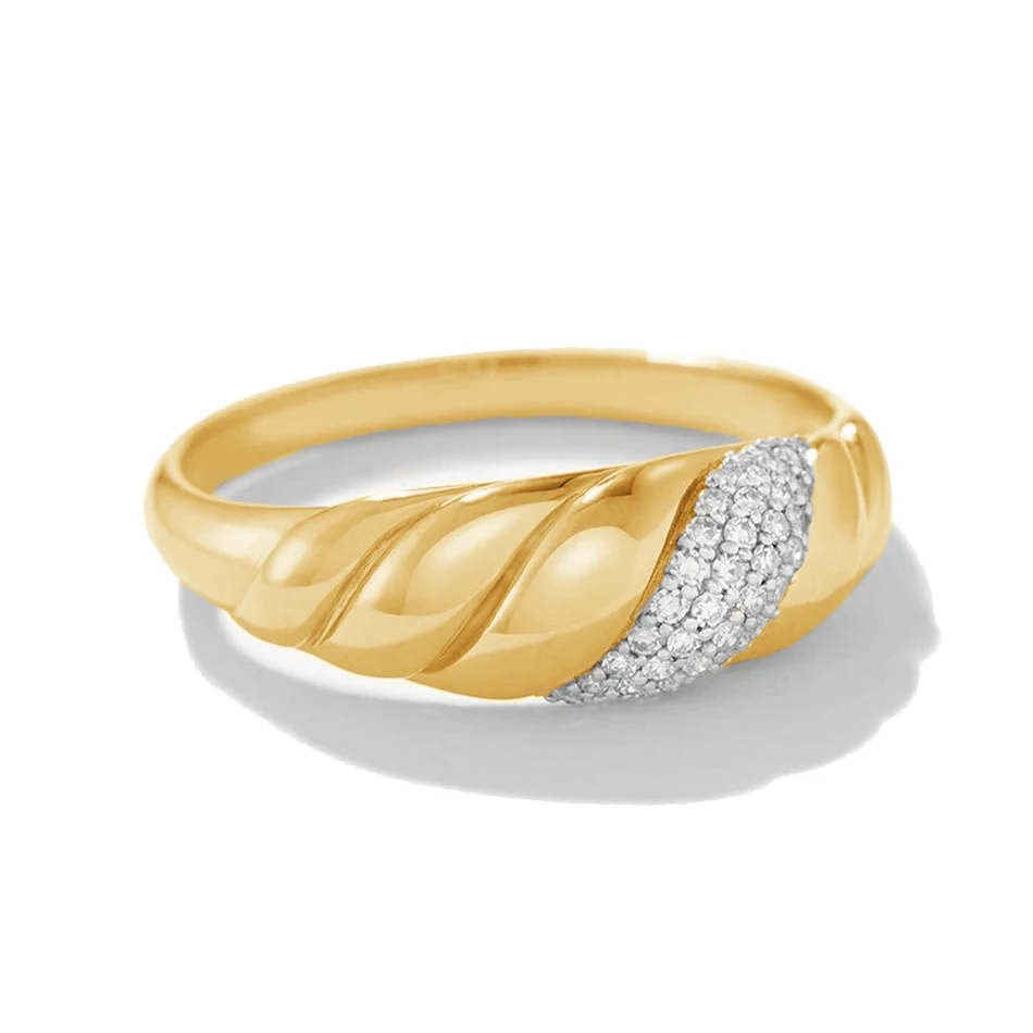 

Wholesale gold jewelry 925 sterling silver ring jewelry 18K gold vermeil jewelry pave diamond croissant dome ring