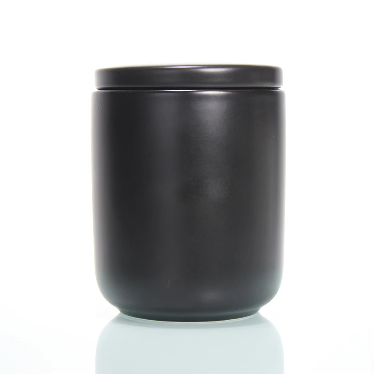 

Fashionable matte ceramic candle jar storage container vessel with wooden lid