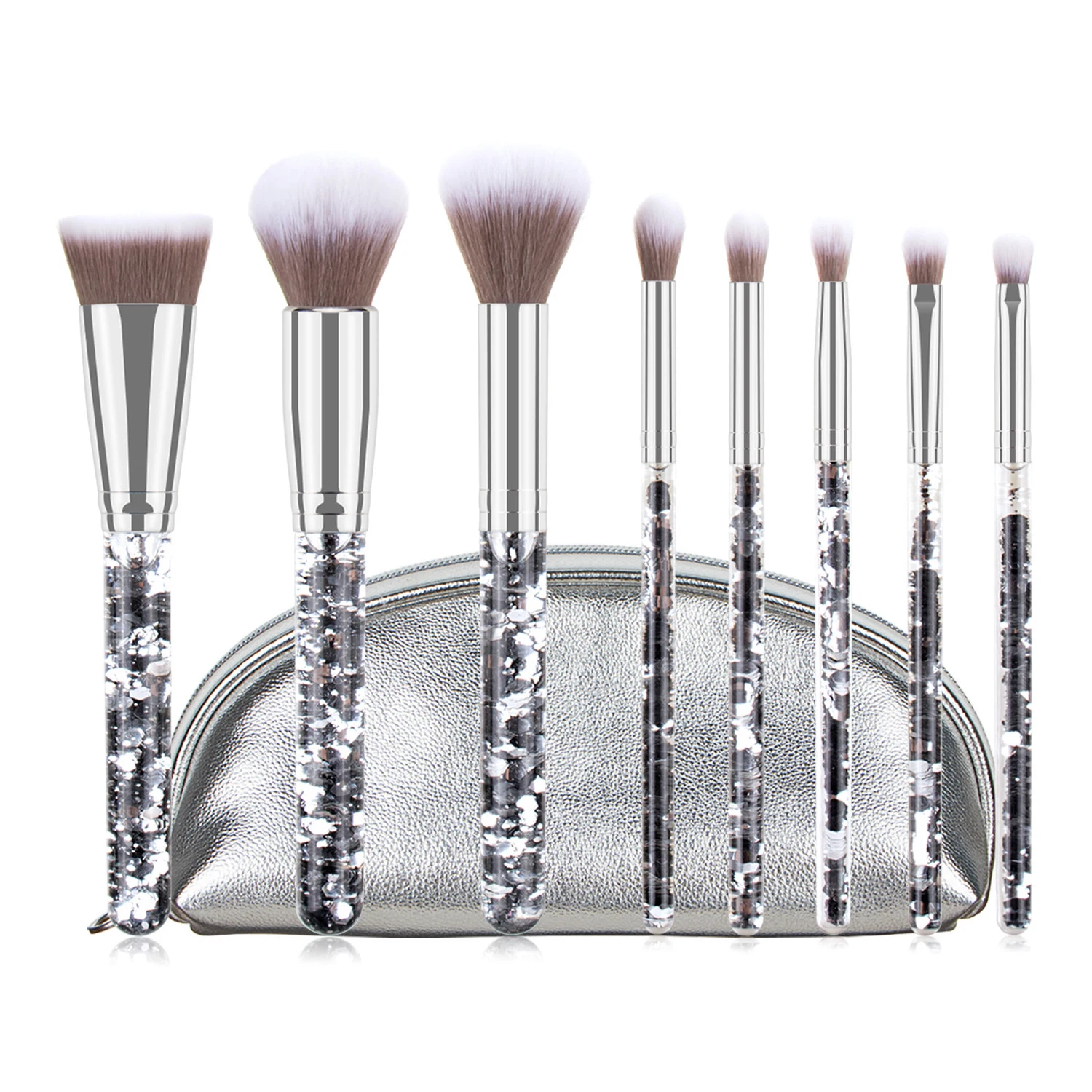 

8PCS Quicksand Makeup Brush Set Luxury Sliver Color Liquid Glitter Sequins Diamond Make Up Brushes With Bag Drop Shipping