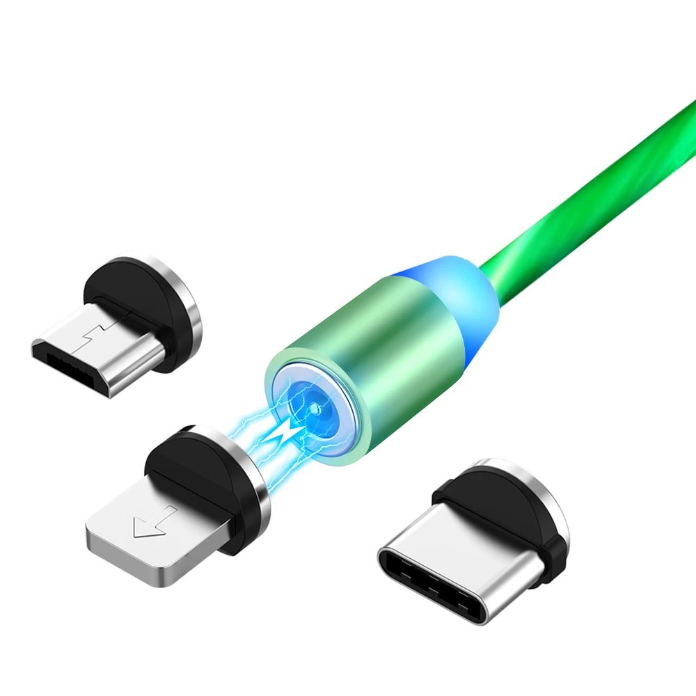 

Flowing Light LED Magnetic Charger Cable Micro Type C 3 in 1 USB Cable, Blue/red/green/white (multi-color)