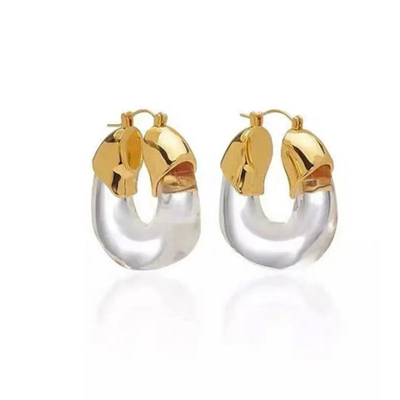 

Wholelsale Fashion Acrylic Simple Transparent Resin Pendant Earrings U-shaped Retro Temperament Gold Plated Earrings For Women, Transparent,blue,green,brown,purple
