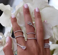 

silver plated colorful cz flower long multi wrap full finger ring for women