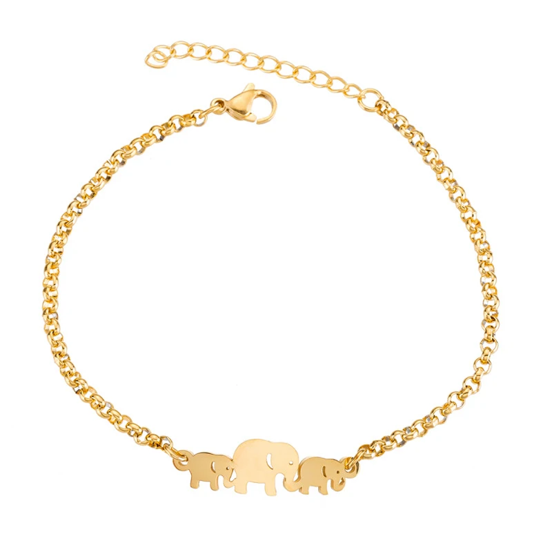 

Wholesale Elegant Girls Ladies Gift Gold Silver Rose Plated Charm Three Elephant Women Stainless Steel Bracelet Jewelry, As picture