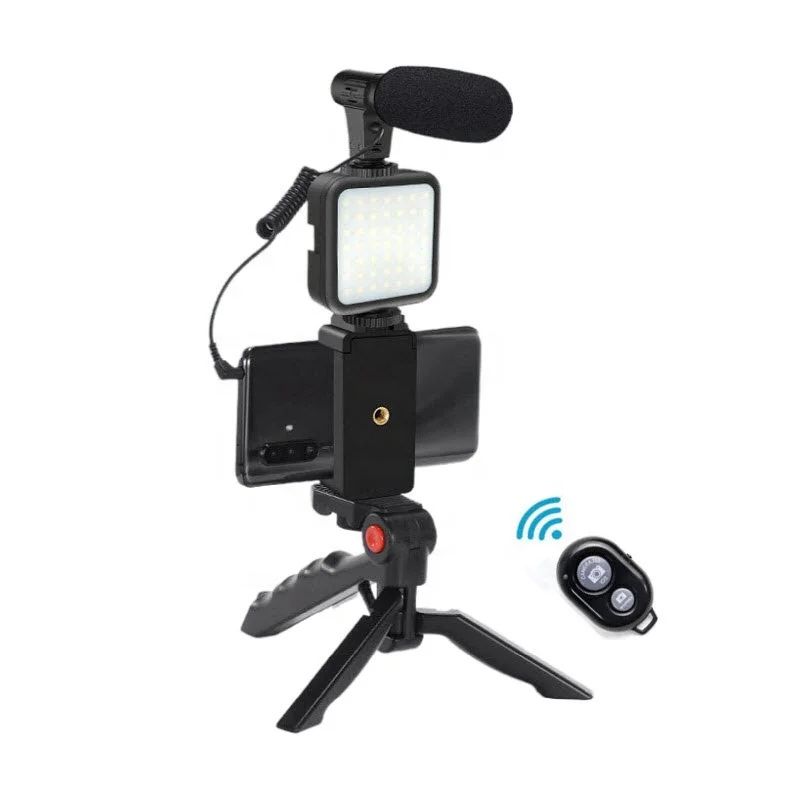 

Smartphone and Camera Vlog Kits Studio Video Shooting Photography Suit with Shotgun Microphone LED Fill Light Hand Grip Tripod, Black