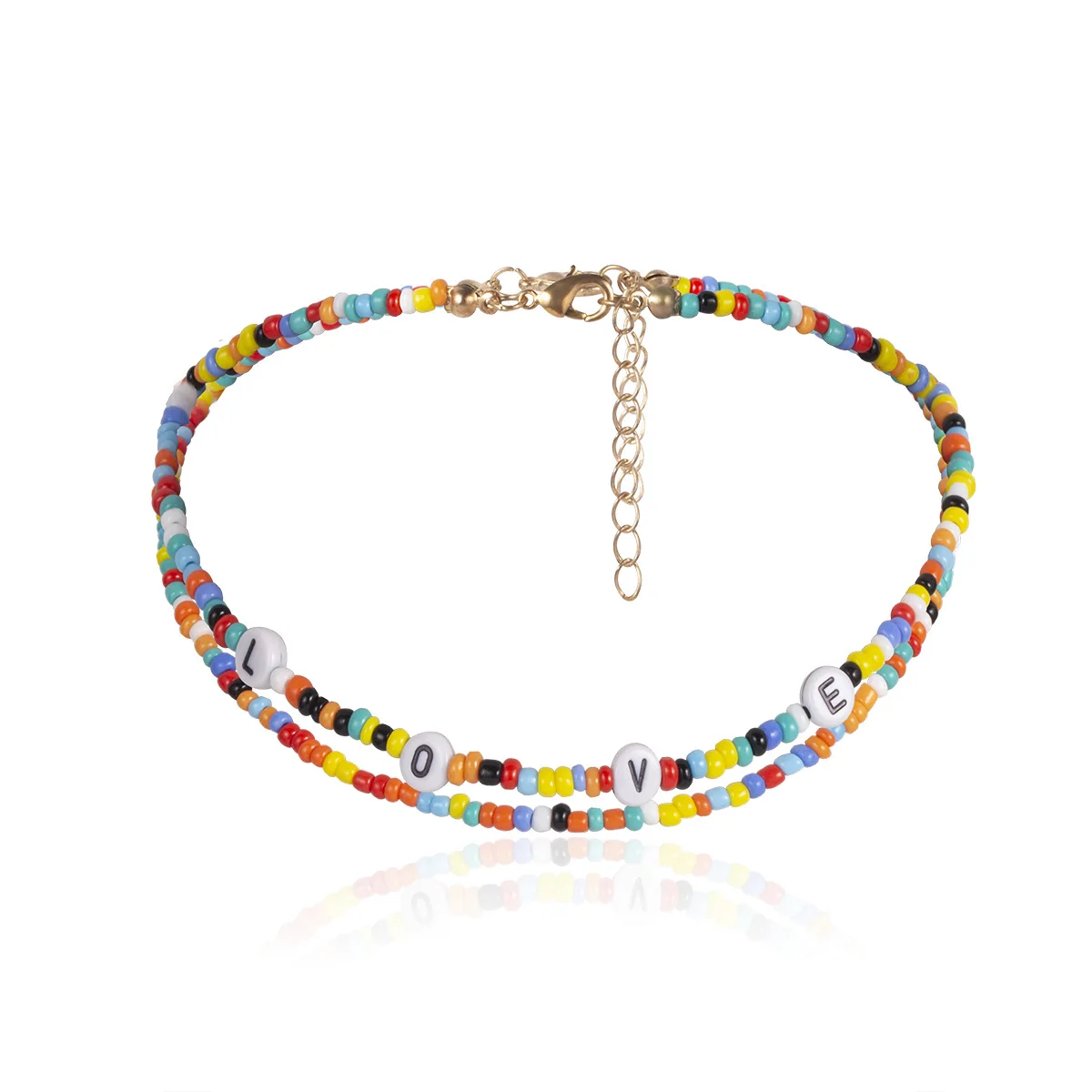 

VRIUA Stock 2Pcs/Lot Bohemian Colorful Bead Choker Necklace Collar Statement Letter LOVE Clavicle Chain Women Necklaces Jewelry