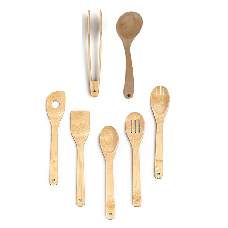 

Custom New fashion cute design bamboo cooking sets bamboo utensils for family kitchen use, As picture