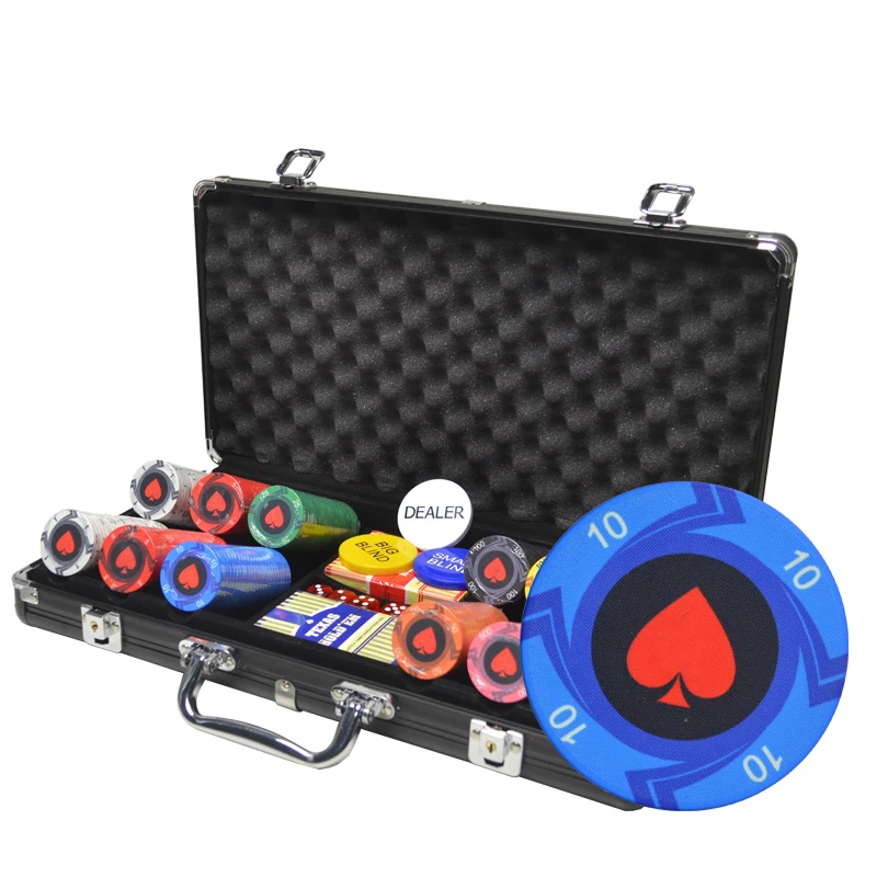 

300PCS/LOT Round Peach Heart Coins Texas Hold'em Ceramic Poker Chip Entertainment Chips Aluminum Suitcase Set, Multi-colored