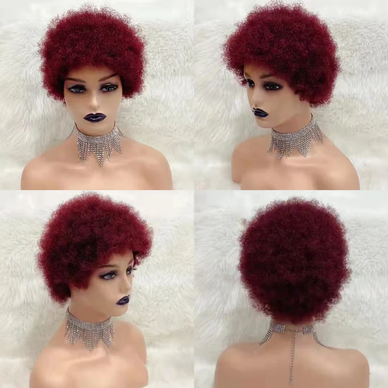

Letsfly Short Cut 6inch Afro Kinky Straight Wigs Sheep Curly Remy Brazilian Human Virgin Hair Wigs For Black Woman
