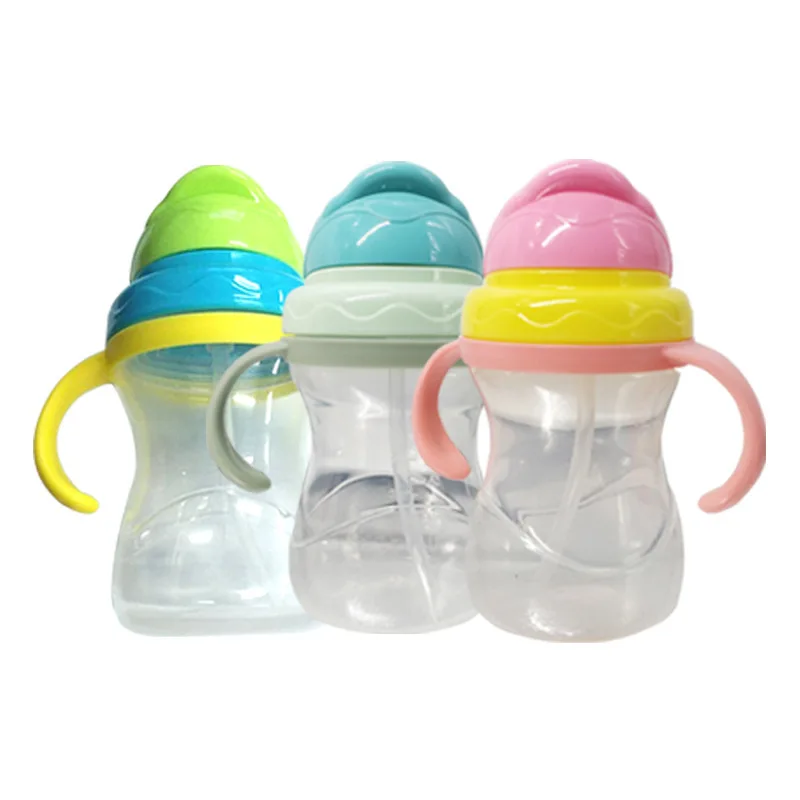 

Baby training drinking water feeding handle holder bottle feeder plastic sippy cup set with lid and straw for children, Customized colors acceptable